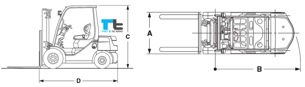 hình vẽ tổng thể xe nâng dầu Toyota